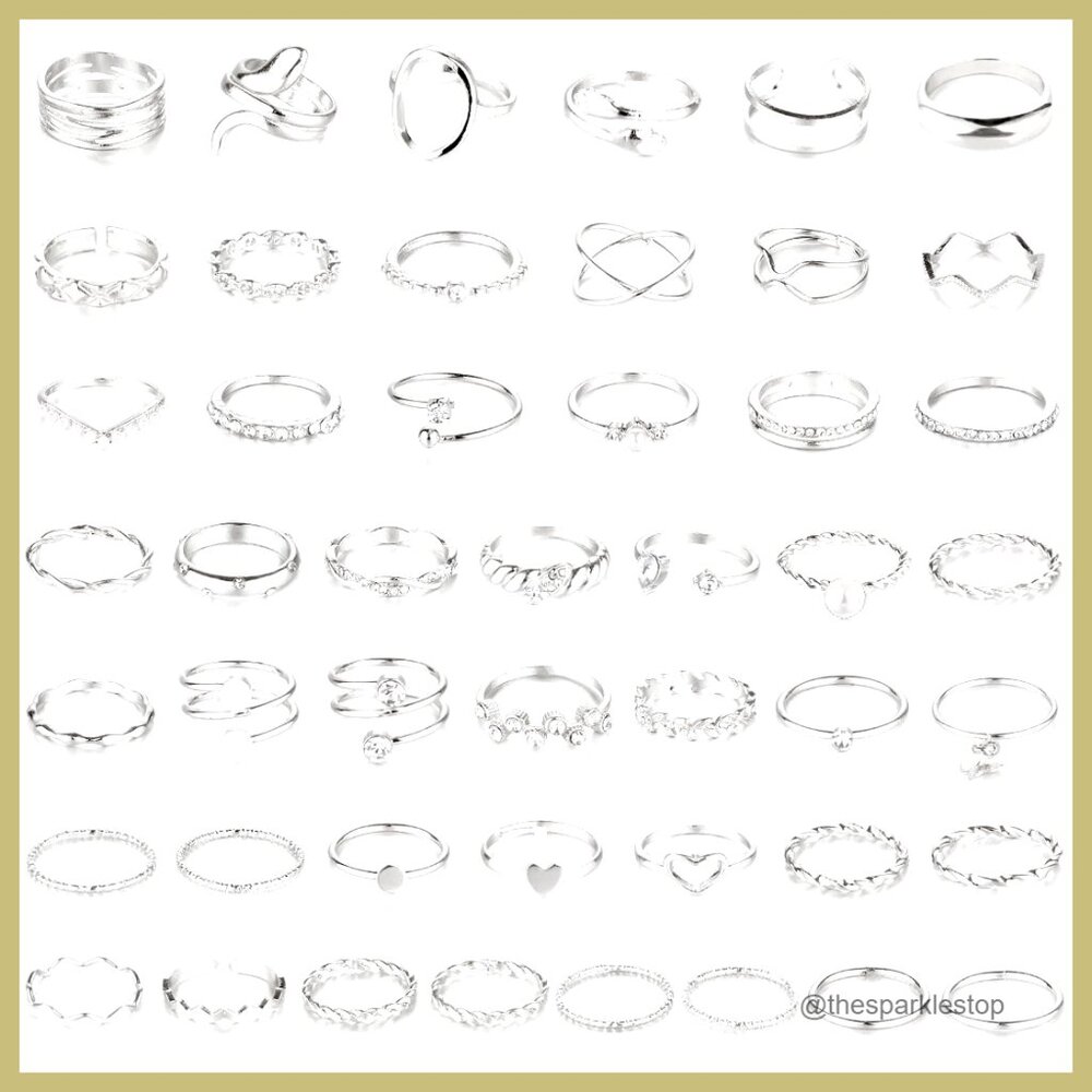 Silver Plated Brass Stackable Knuckle Rings Set W… - image 1